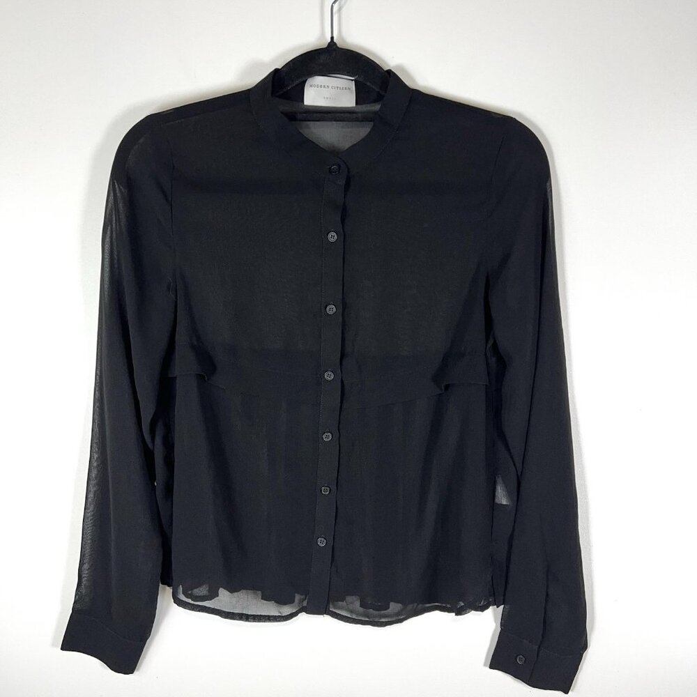 Modern Citizen‎ Button Up Sheer Black Blouse Women’s Size Small Minimalist